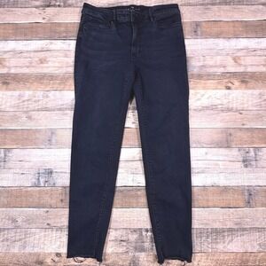 White House Black Market Women's Skinny Ankle Jeans Dark Blue Size 10 Raw Hem